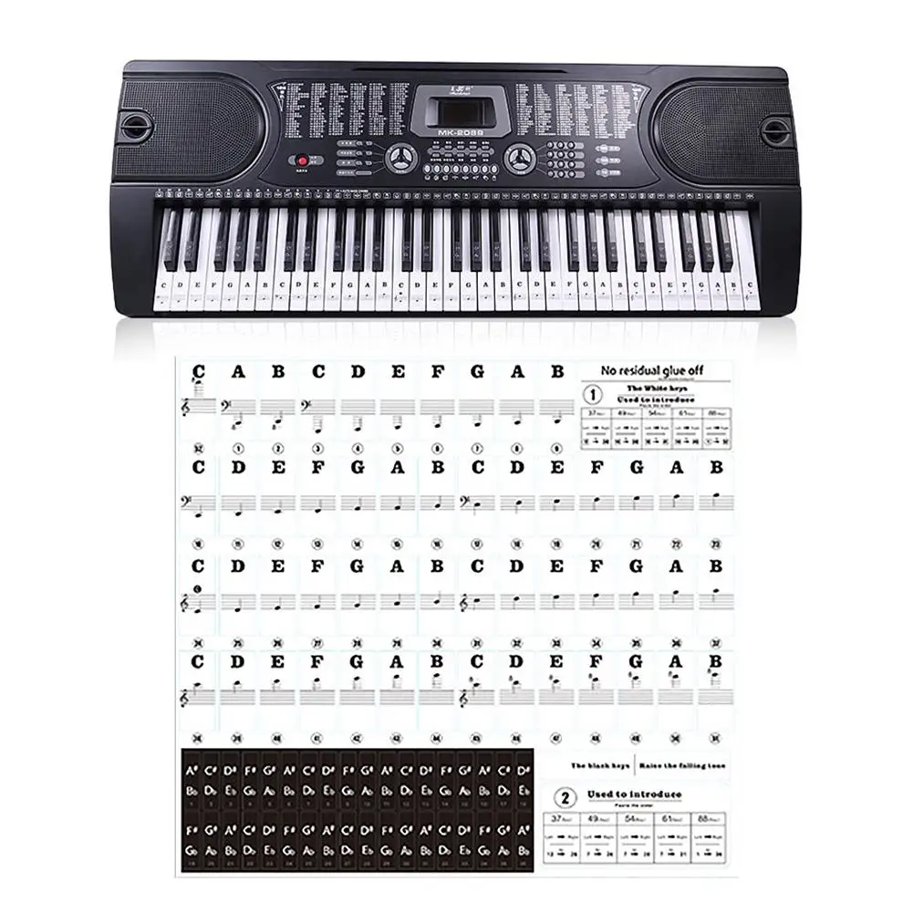Transparent 54 61 88 Keys Electronic Keyboard Key Sticker Piano Stave Note Sticker for White Keys