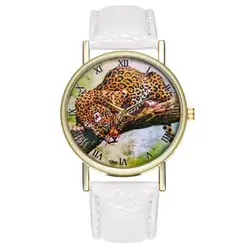 GENBOLI модные женские туфли кварцевые часы дамы браслет наручные часы кожаный ремешок животный принт циферблате часы Для женщин