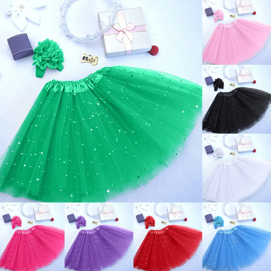 Kids Girl Petticoat Paillette Star Pettiskirt Hair Band Tutu Skirt