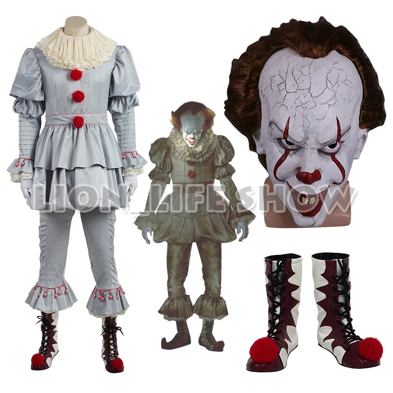 Halloween Adult Unisex Stephen King's It Pennywise Cosplay Costume Clown Full Set Outfitin