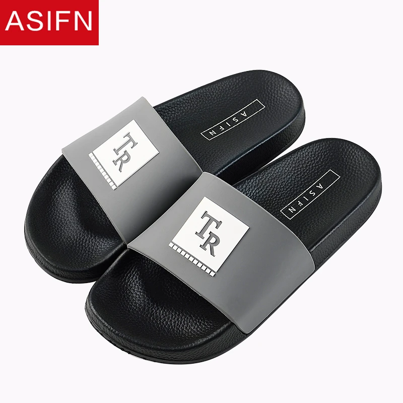 

ASIFN Men Slippers Summer Flip Flops Male Slides Home Women Man Outdoor Thick Bottom Sandals TR Letter Zapatos Hombre