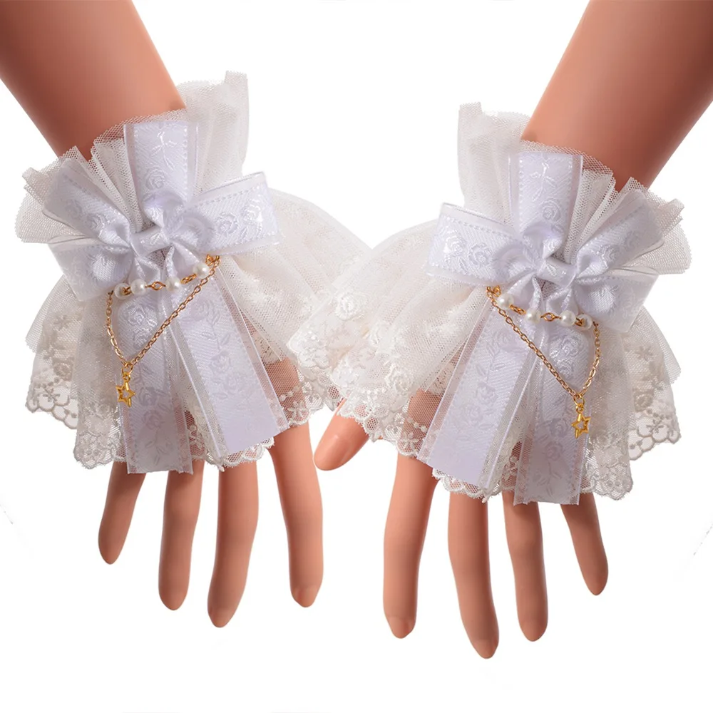 

Lolita Lace Cuffs Victorian Style Wrist Cuff with Tulle Steampunk Cuffs Hand wear