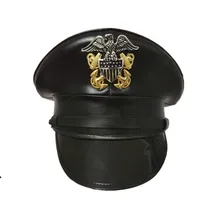 Американская армейская шляпа Американский полицейский шапки с козырьком Мужская Военная черная кожаная кепка широкополый подарок на Рождество Хэллоуин благородная эмблема с орлом