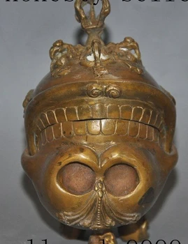 

Old Tibet Buddhism Bronze Man Die Skull Head Vajra statue Incense Burner Censer