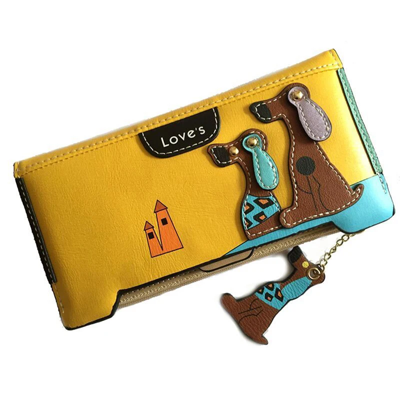 

Cute Cartoon Dog Women's Purse PU Leather Fashion Wallets For Girls Women Purses Long Money Clip Zipper Coin Pockets