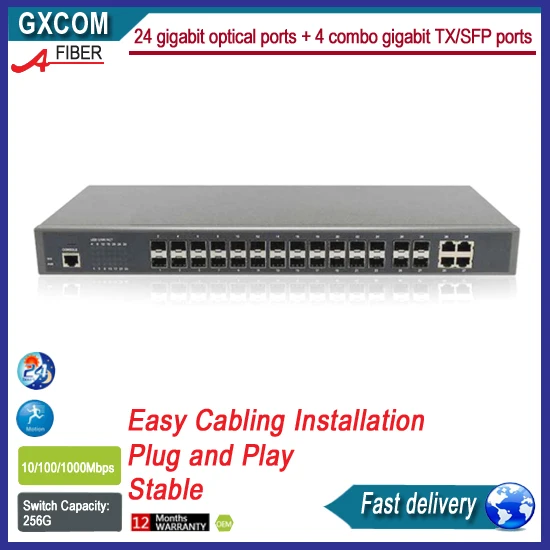24 Gigabit оптические порты + 4 комбо Gigabit TX/sfp портов модели: ES2000-24F-4G