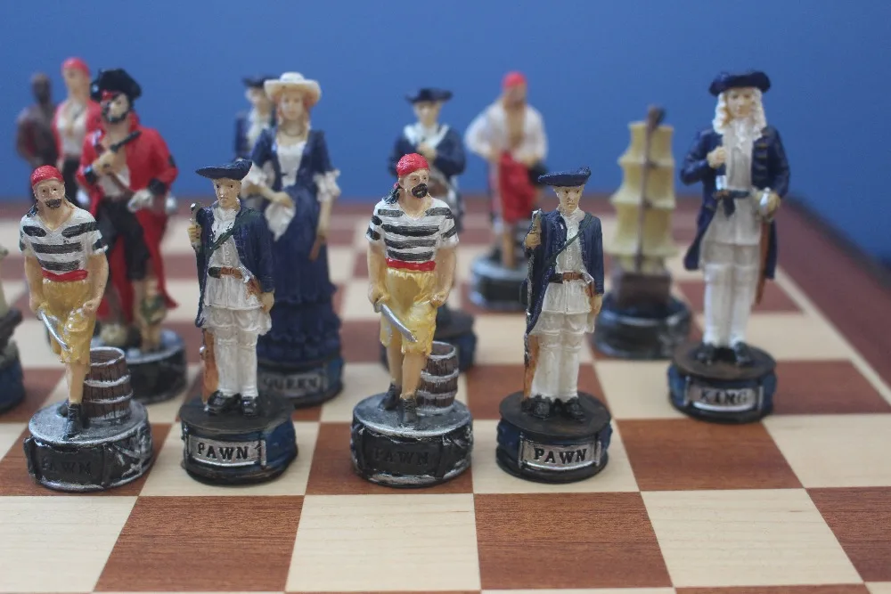 Серия пиратов, шахматный набор, смолы, куклы персонажей, шахматы, набор пиратов, фигурки, Классический Международный мультяшный Шахматный набор для взрослых