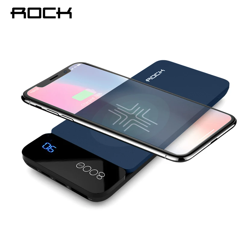 ROCK 8000mAh QI Wireless Charger Power Bank 2A Portable External Battery Charger Powerbank For iPhone X 8 Samsung