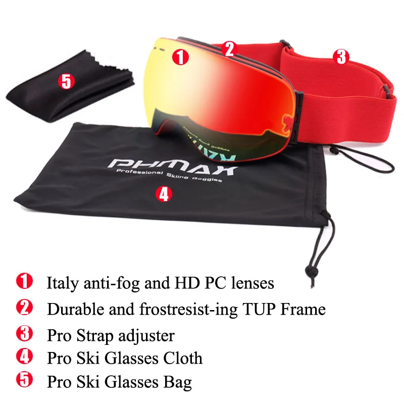 PHMAX 2020 Ski Goggles With Ski Mask Men Women Snowboard Goggles Glasses Skiing UV400 Protection Anti-fog Snow Skiing Glasses