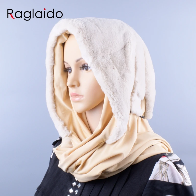 

Real Rex Rabbit Fur hood hats Genuine Natural fur female a winter hat Fur Warm Fluffy Hood with fabric lining LQ11276