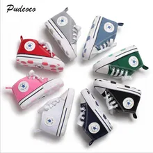 Новая брендовая Милая обувь для маленьких девочек, Повседневная парусиновая обувь с нескользящей мягкой подошвой для новорожденных детей 0-18 месяцев