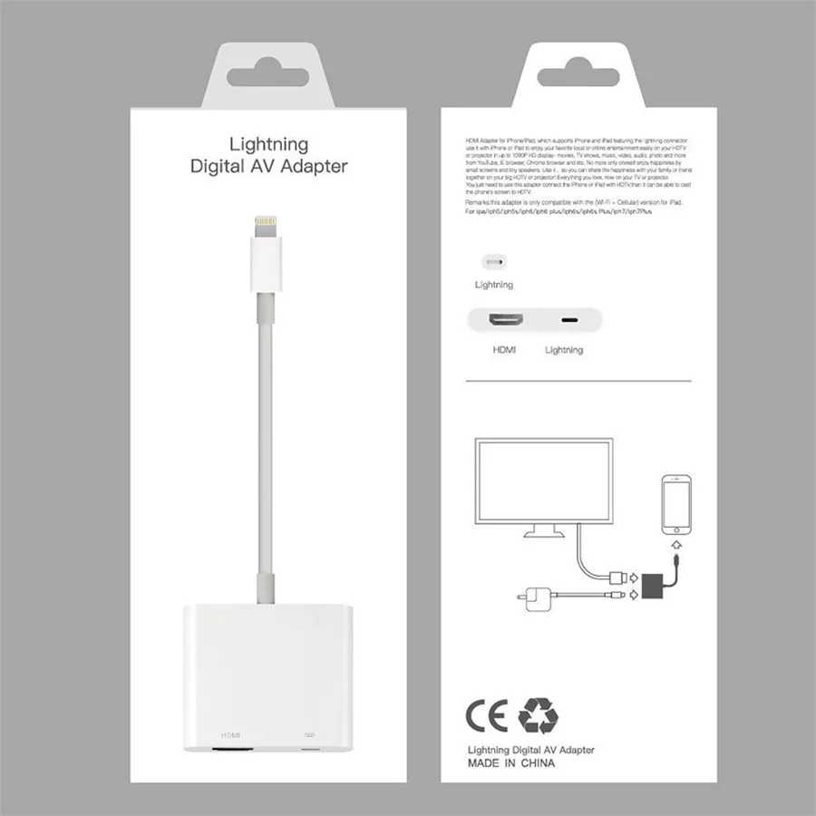 2 в 1 для освещения цифровой AV HDMI OTG адаптер 4K Кабельный разъем до 1080P HD iPhone X 5 5S 6 6S 7 8