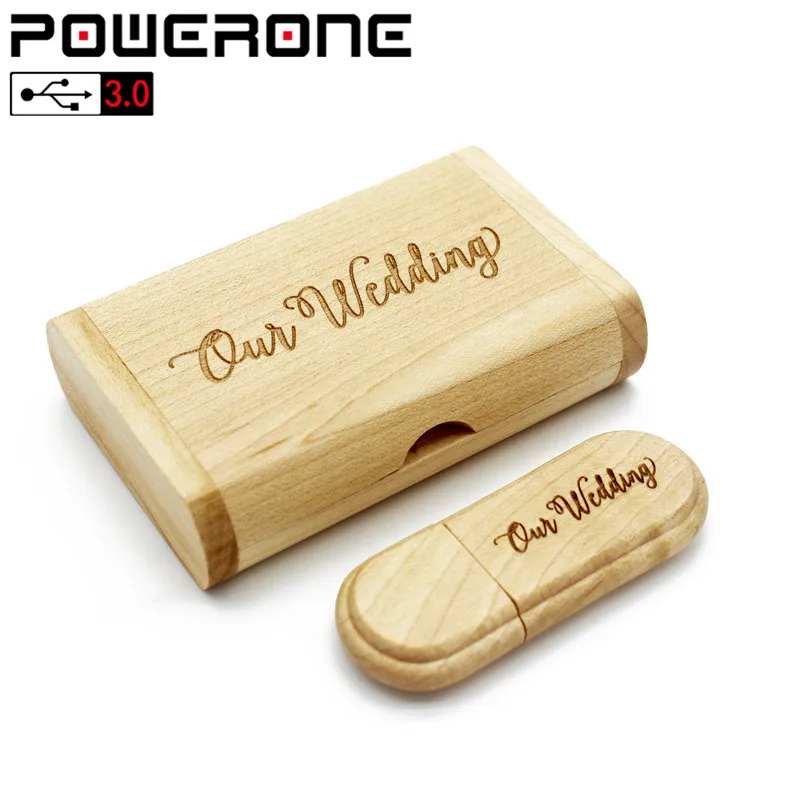 

POWERONE USB 3.0 Wooden USB flash drive pen drives Maple wood+Packing box pendrive 8GB 16GB 32GB 64GB memory stick wedding gift