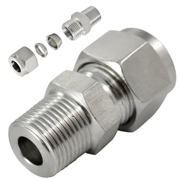 

1/4" x 6MM High Quality Double Ferrule Tube Pipe Fittings Threaded Male Connector Stainless Steel SS 304 New