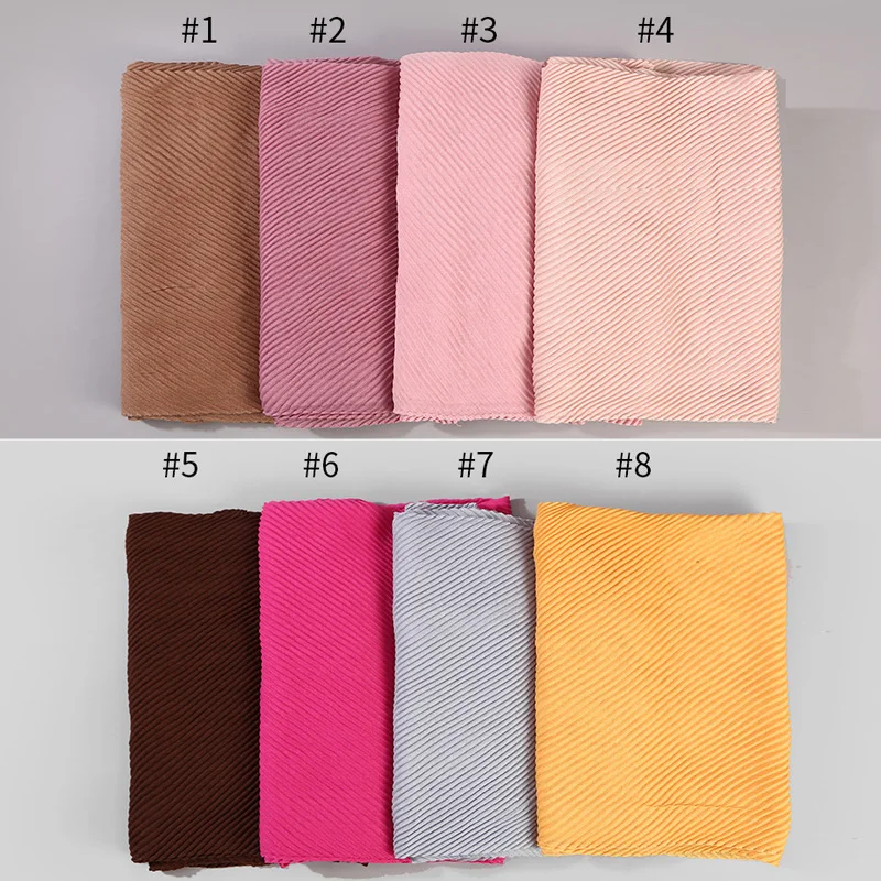 Women Pleated Cotton Hijabs Scarf Plain Wrinkle Crinkle Crimp Shawl Wraps Stole Muffler Muslim Hijab Headscarf 22Color 180x80cm