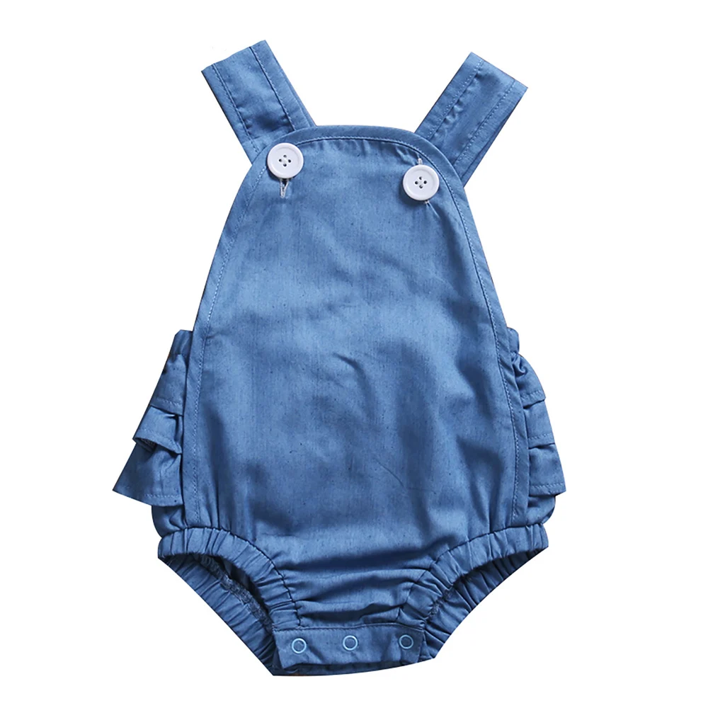Newborn Infant Baby Girls Denim Ruffle Rompers Jumpsuit Outfits Clothes