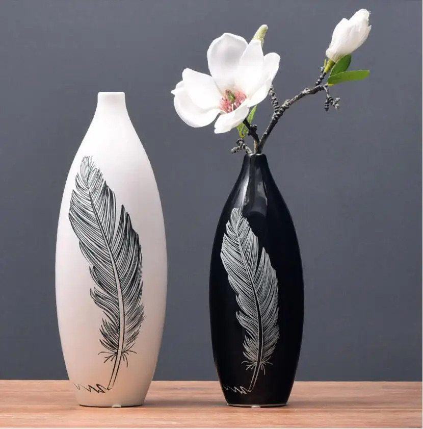 Классическая черно-белая простая керамическая ваза, Настольная декоративная авторская ваза, современная керамическая ваза для гостиной, украшения для дома