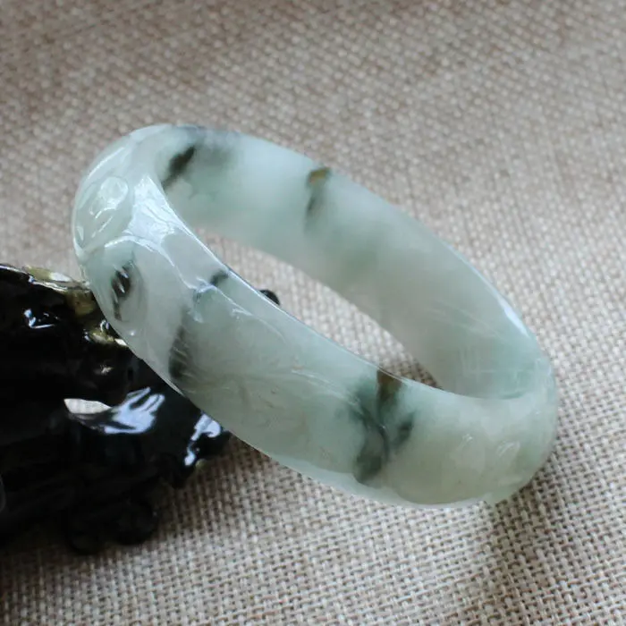

3765 Chinese Hand-carved Emerald Green stoneite stone Gems Bracelet Bangle 58mm 10.20 40