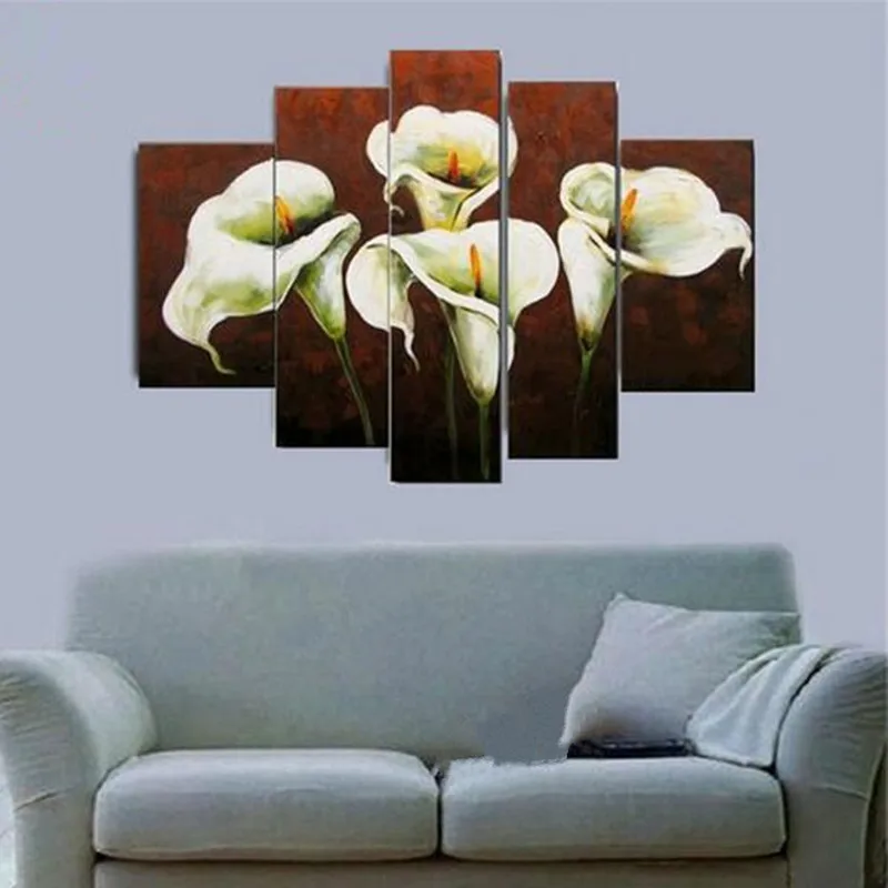 

Large 5 Panel Pictures Modern Home Decor Hand Painted Abstract Lily Flower Oil Painting Handmade Floral Paintings Canvas Art