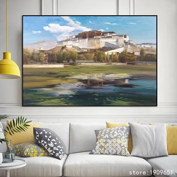 

cotton no frame classical building lake landscape canvas printings oil painting printed on cotton wall art decoration pictures