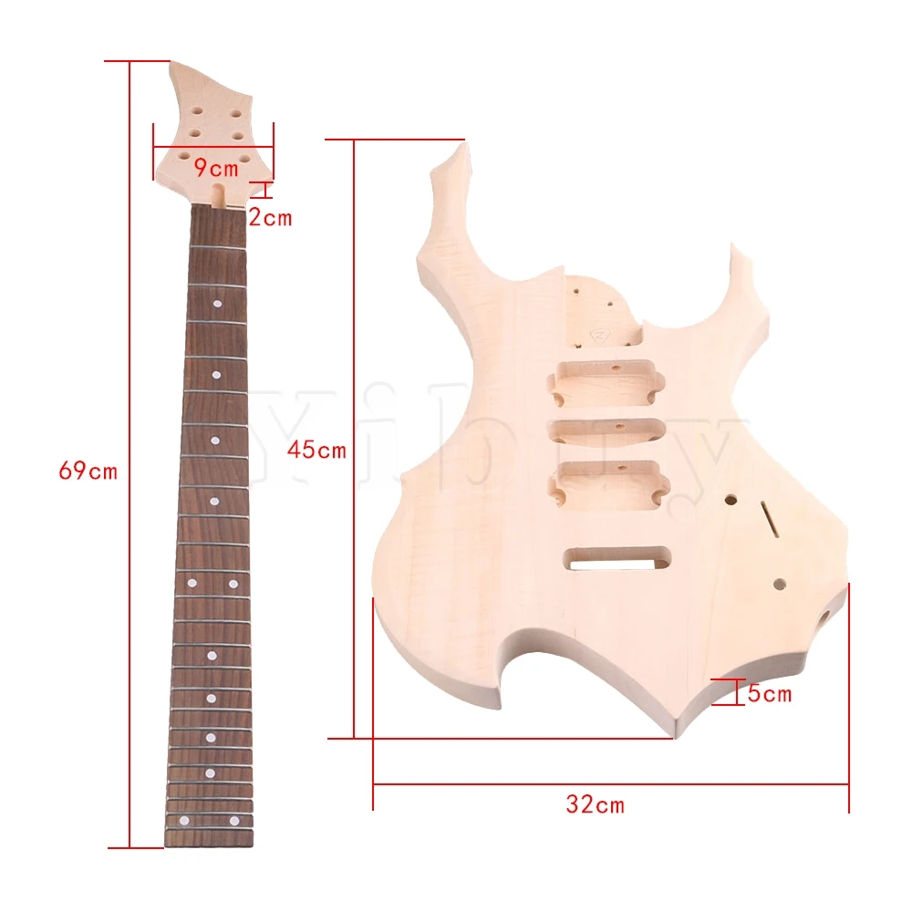 Yibuy HSH Pickup Electric Guitar DIY Builder Kit Maple Neck Body w/ 1T1V Knobs 