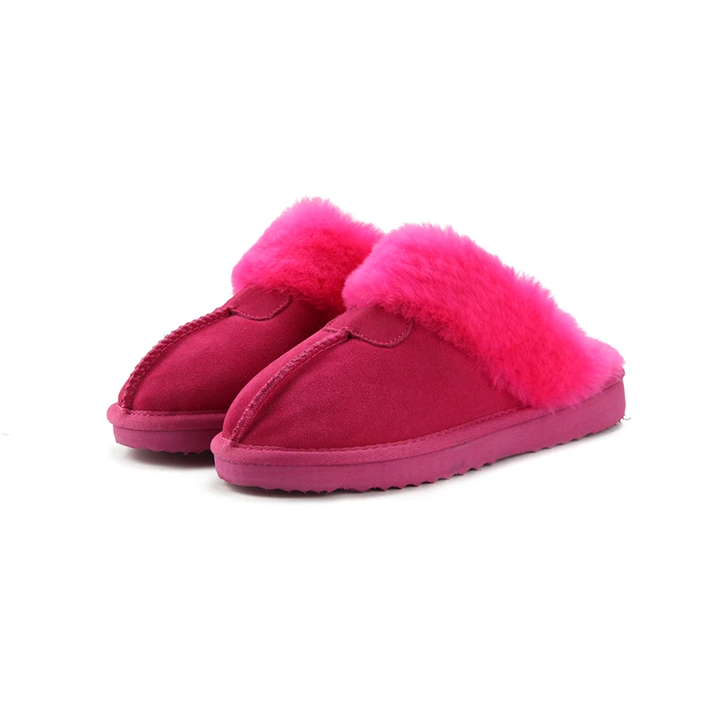 HABUCKN/тапочки с натуральным мехом; Модные женские зимние тапочки; женские теплые домашние тапочки; Качественная Мягкая шерстяная женская домашняя обувь - Цвет: Rose Red