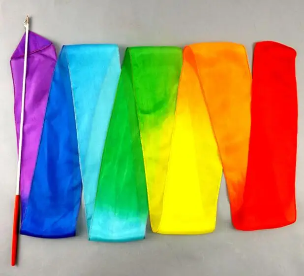 3 шт./лот для гимнастики ритмики Цвета Радуги Шелковые растяжки с палкой танцевальные растяжки 200 см/300 см/400 см - Цвет: Rainbow