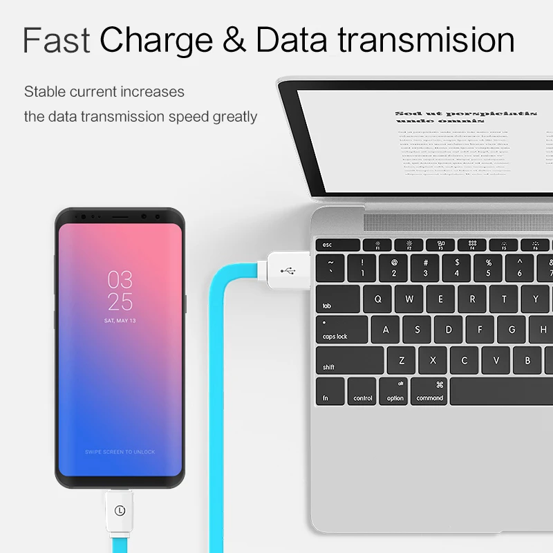 LINGCHEN USB-C USB tipo C para Galaxy S9 S8 Nota 8 plana USB-C tipo-C Cable de cargador para Xiaomi 6 Mi5 Huawei P10 P9 Oneplus 3