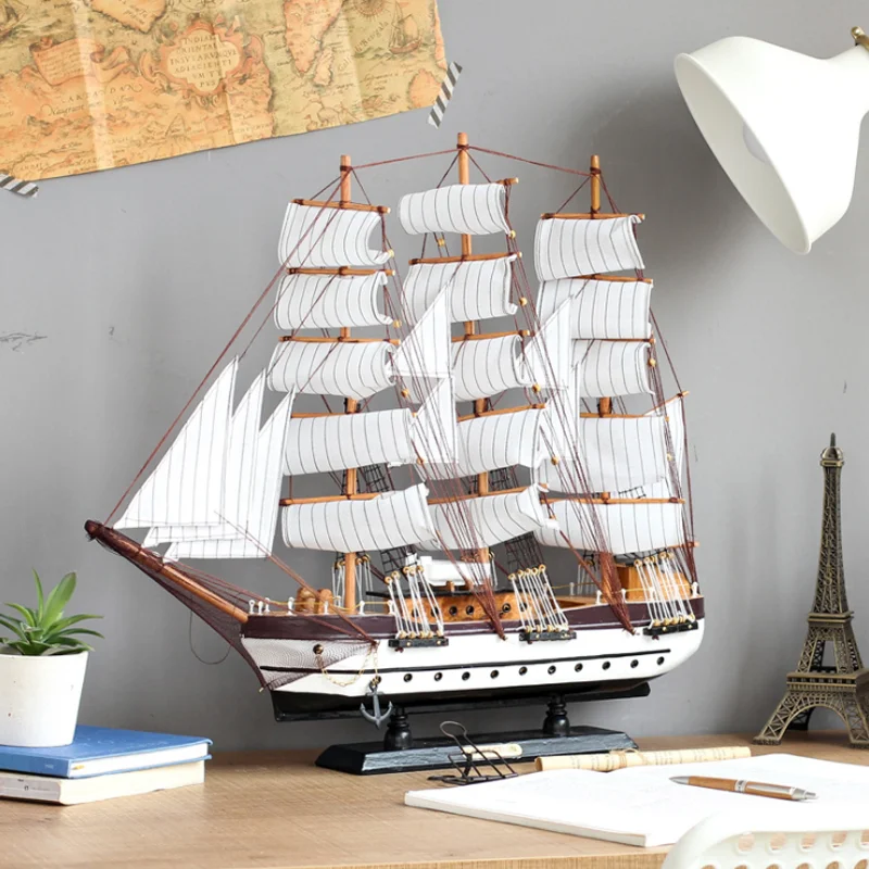 LUCKK 60 см средиземноморская парусная лодка деревянная модель ручной работы ретро корабль Статуэтка домашнее украшение интерьера ремесло морской орнамент
