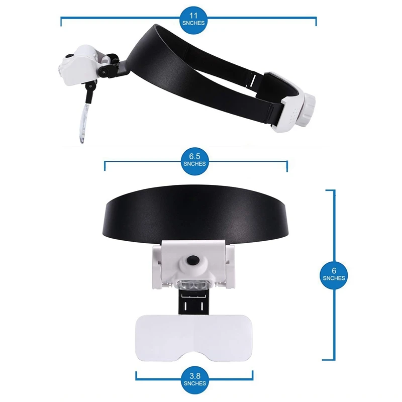 Горячая оголовье лупа с 2 светодиодными лампами и 5 съемными линзами 1X, 1.5X, 2X, 2.5X, 3.5X головы Изношенные освещенные увеличительные очки для
