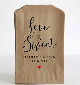 

custom love is sweet popcorn candy Buffet treat bags BIRTHDAY Wedding Bridal baby Shower Bakery Cookie gift Favors packets