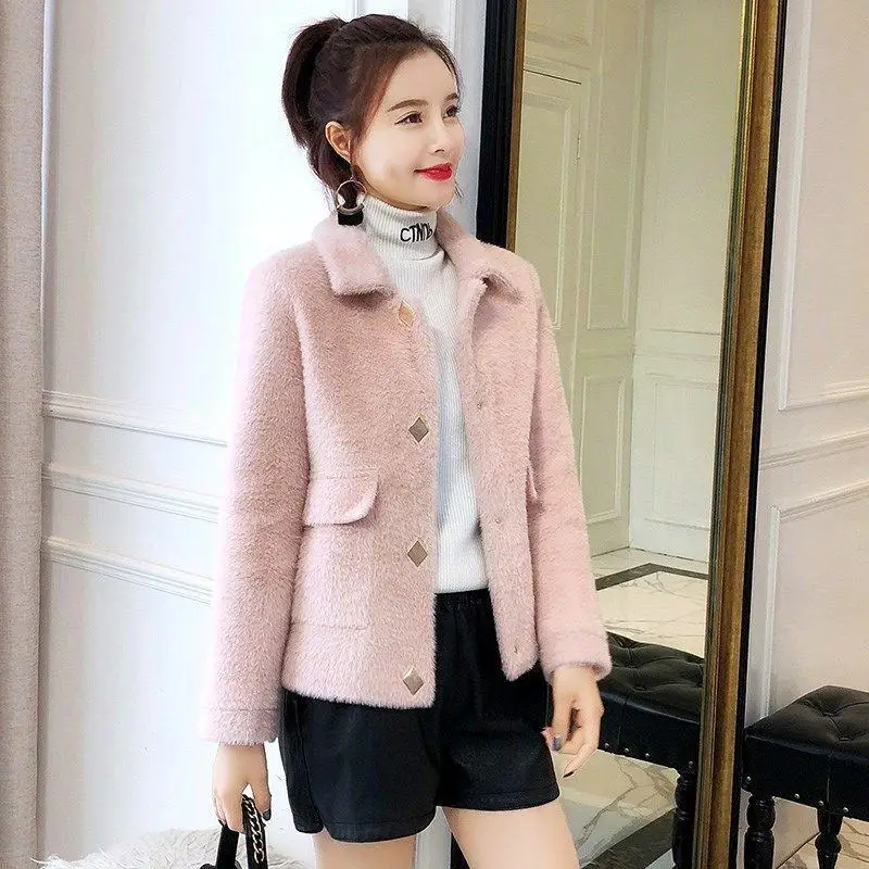 

2019 Spring Autumn Women Korean Style Faux Mink Buttons Knitted Cardigan Jacket Female Tricot Short Coat Knitwear Casacos K93