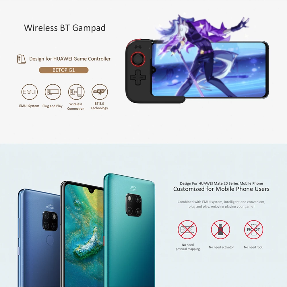 

HUAWEI BETOP G1 Wireless BT Gamepad Design For Huawei Gamepad + Joystick + Telescopic Holder Single Side BT5.0 Game Controller
