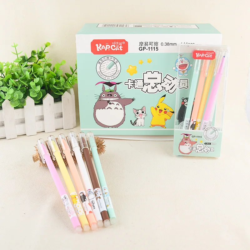 

6 pcs Erasable Gel Pens Cartoon Totoro blue Ink kawaii gift gel-ink pens for writing Cute stationery office school supplies 0.38