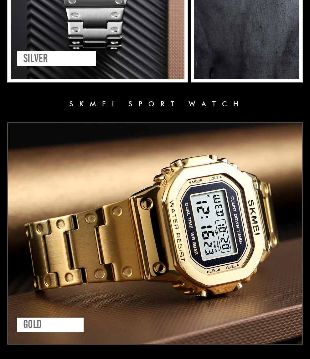 SKMEI 1456 Sport Watch Men Digital Watches 3Bar Waterpoof Alarm Clock