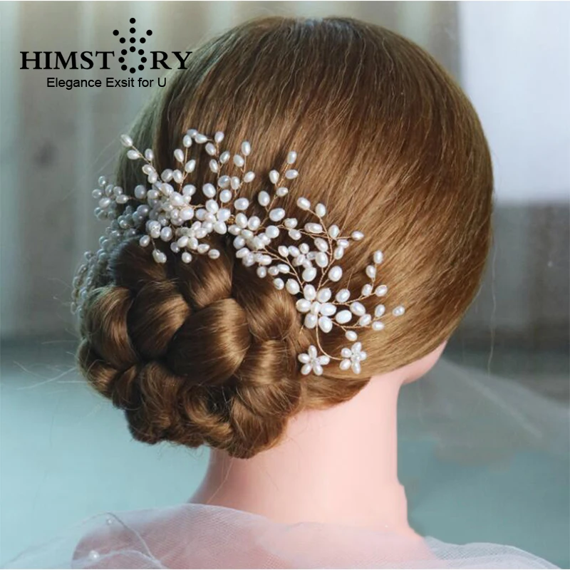 HIMSTORY Handmade New Luxurious Bride font b Hair b font Accessories Handmade Pearl Wedding font b