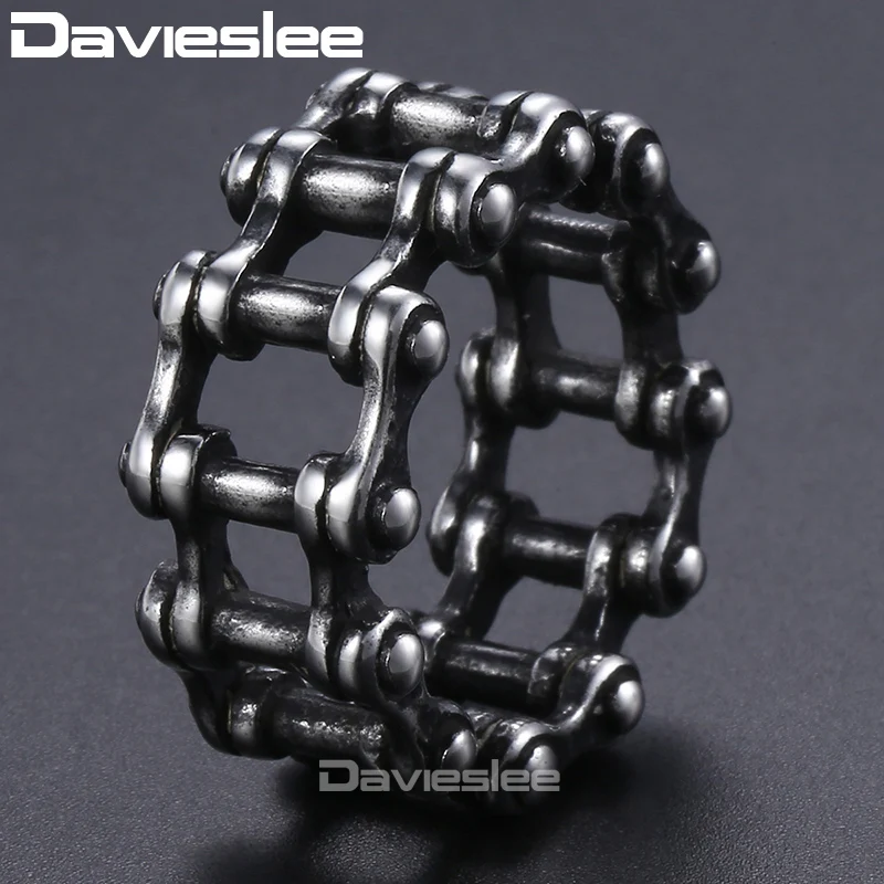 

Davieslee Cool Punk Ring For Men Biker Motorcycle 316L Stainless Steel Men's Ring Fashion Jewelry US Size 8-12 DHR435