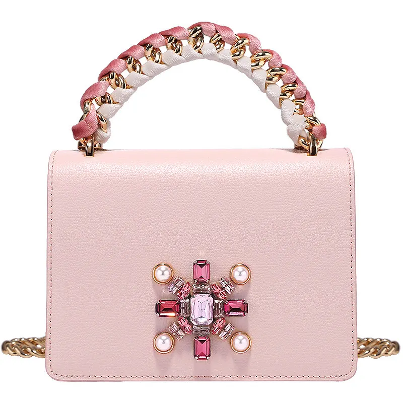 

Fashion Casual Elegant Lady Chain Bag New Korean girl Genuine Leather handbags Clamshell Diamond Messenger Bag