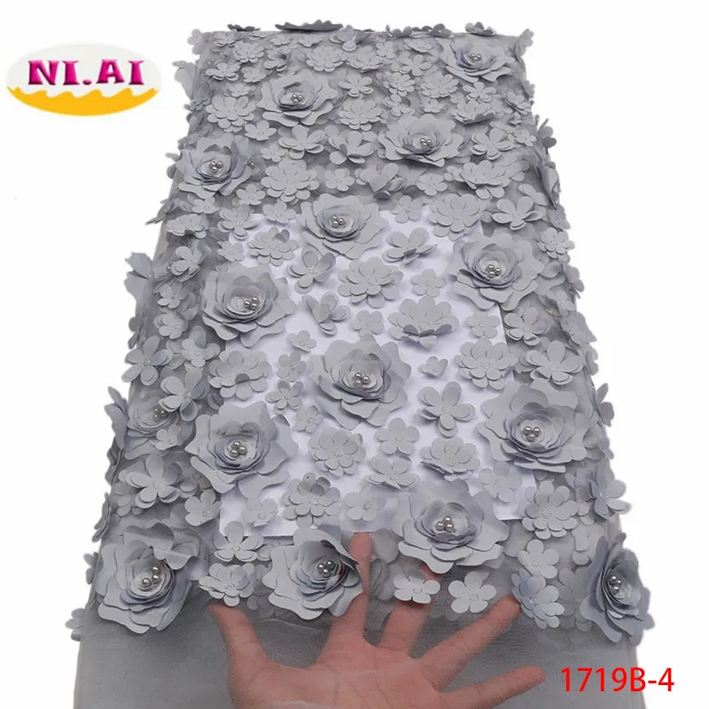 Африканская кружевная ткань 3D цветок Высокое качество французский Тюль кружевная ткань аппликация нигерийское Сетчатое кружево для свадебного платья XY1719B-2