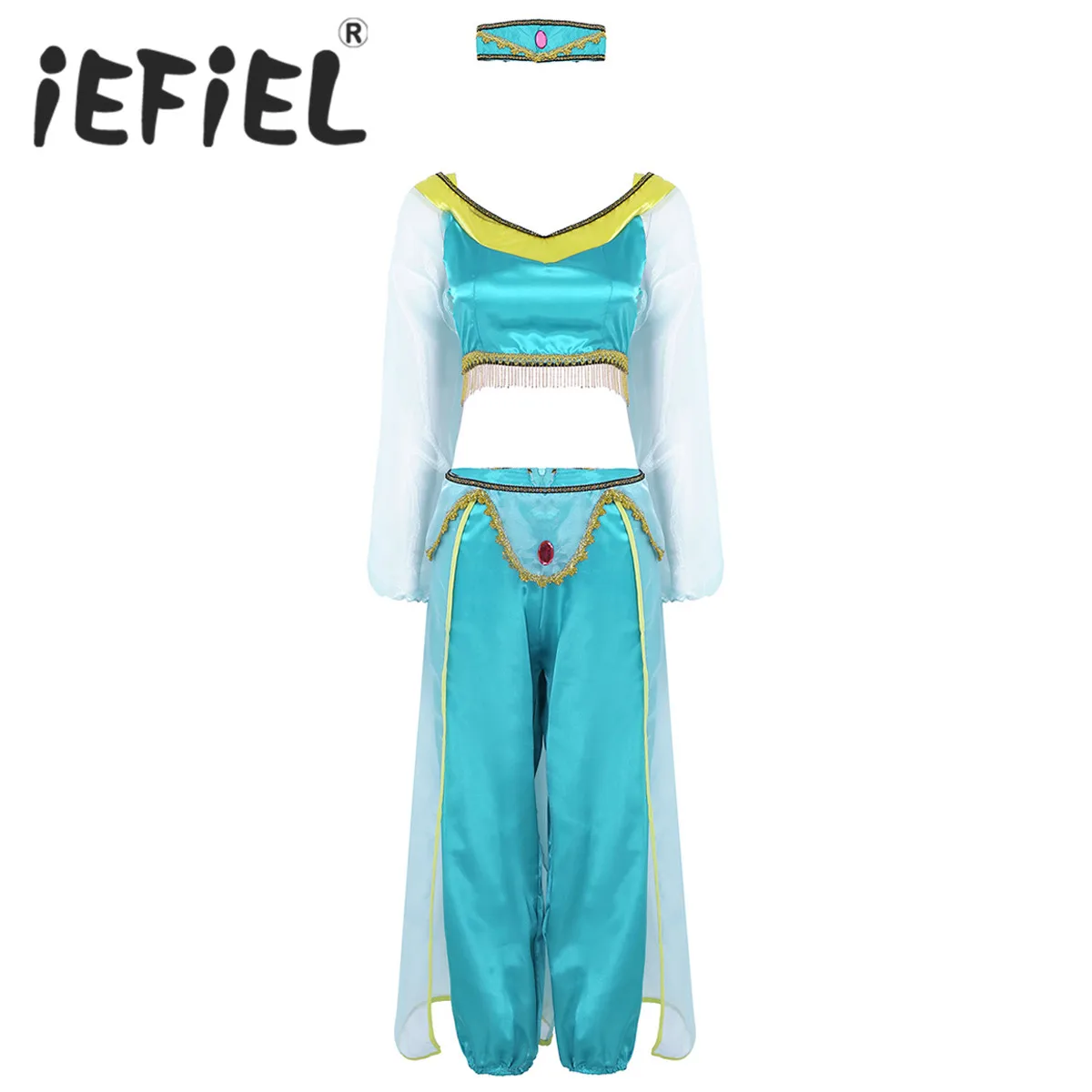 

Women Adults Jasmine Princess Costume Outfits for Women Arabian Princess India Belly Dance Halloween Cosplay Party Dress Up Set