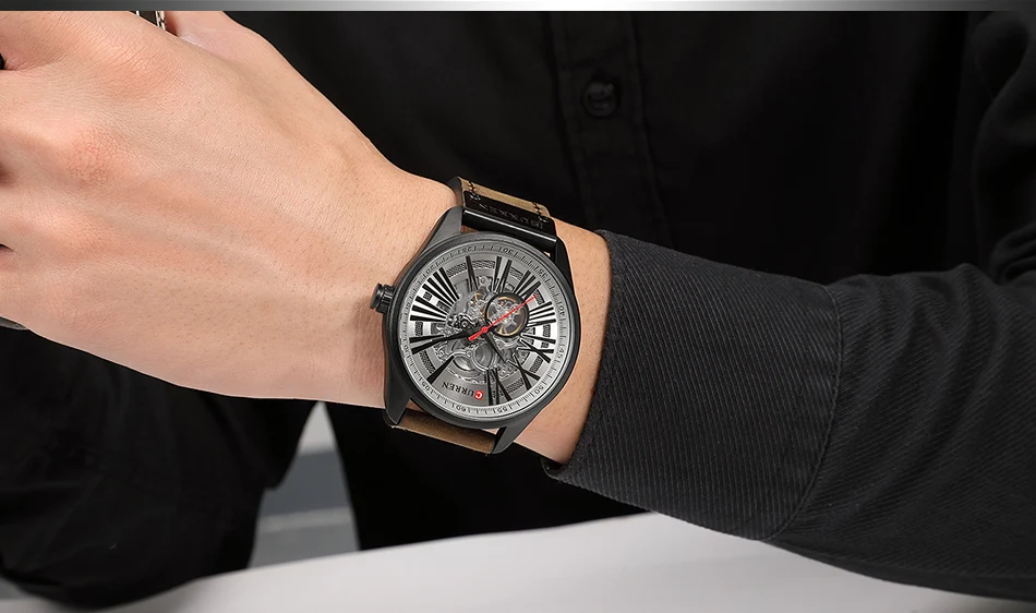 Новинка CURREN часы для мужчин Скелет турбийон механические часы мужские кожаные автоматические самовзводные спортивные часы Relogio Masculino