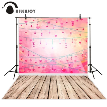 

Allenjoy Valentine's Day photography background 14 February pink hearts wood baby backdrops photocall girl photophone