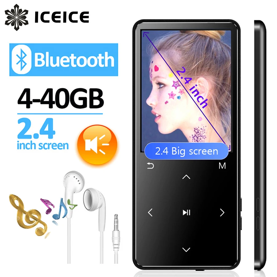 ICEICE Спортивный MP3 плеер bluetooth 4,2 с динамиком 2,4 экран сенсорные клавиши hi fi fm радио MP 3 музыкальный плеер Портативный walkman MP-3