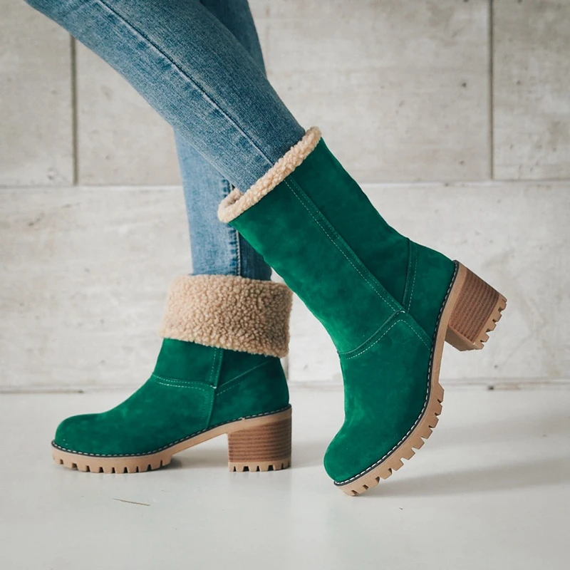 

Warm Snow Boots Women Boots Female Winter Shoes Woman Fur Square heels bota feminina Ankle Boots botas mujer Women Shoes