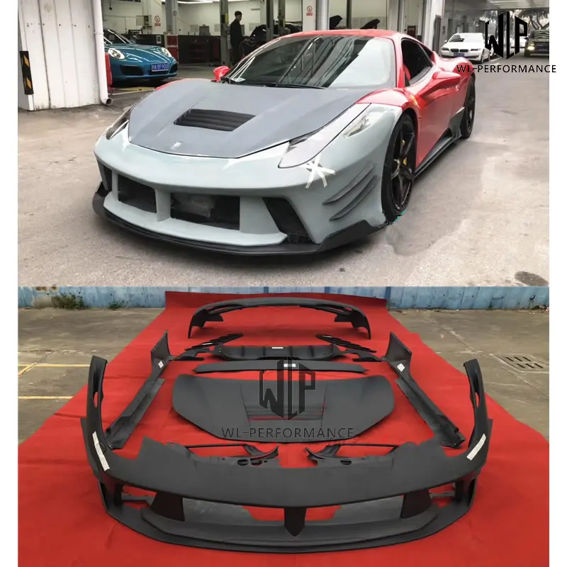 

High quality FRP / Carbon fiber Car body kit Front rear bumper Side skirts Engine hood For Ferrari 458 Prior Design Style