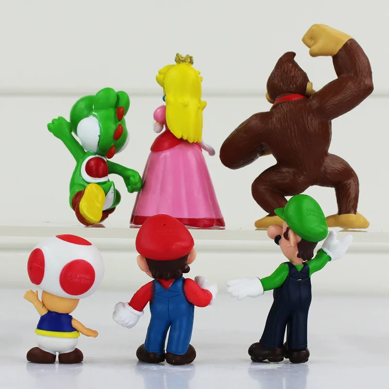 6Pcs/Lot Super Mario Bros Figures Mario Luigi Yoshi Toad Mushroom Princess Peach Donkey Kong Model Toys Dolls Kid Gift