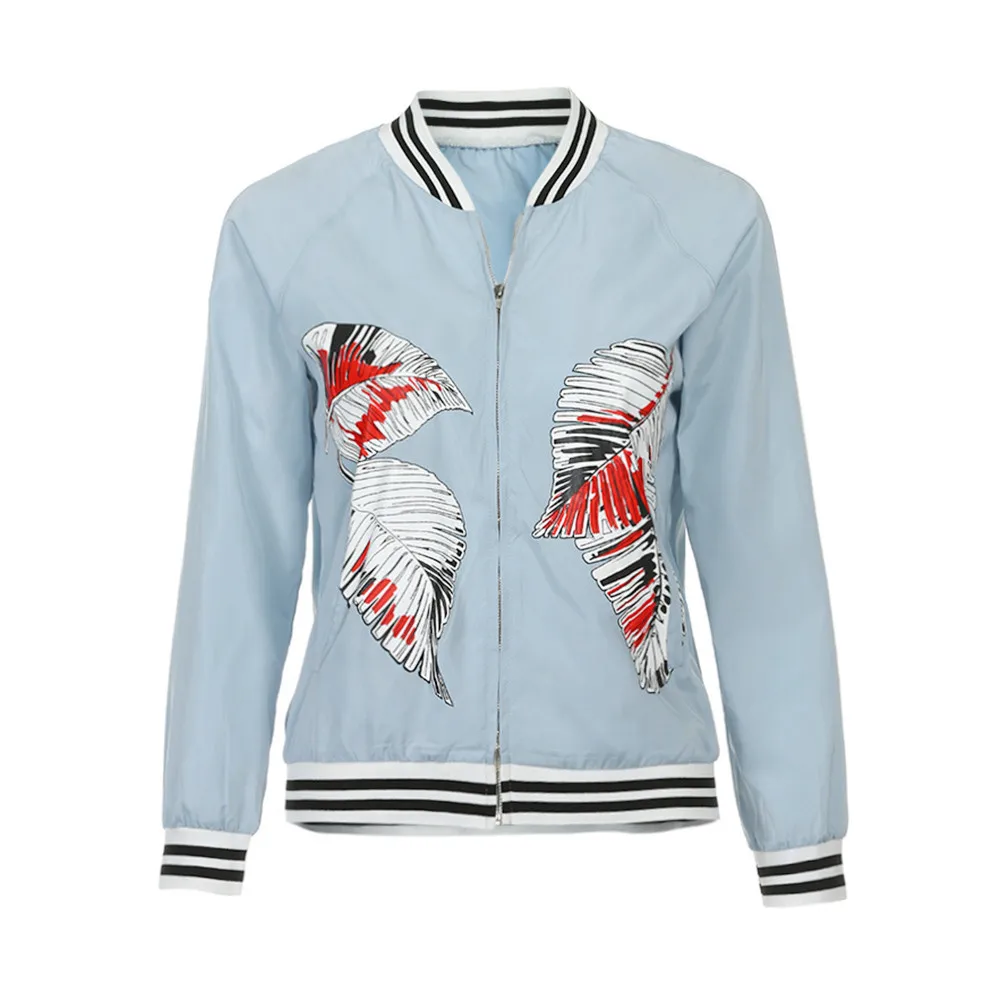 Fashion Floral Print Women Basic Coats Blue Autumn Winter