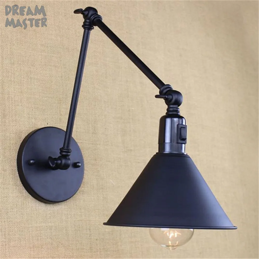 American retro Swing two arms industrial Wall lamp lighting black switch on off sconces arandelas para banheiro antique iron American retro Swing two arms industrial Wall lamp lighting black switch on off sconces arandelas para banheiro antique iron