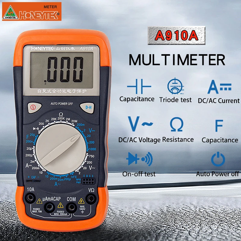 

High Precision A910A Digital LCD Multimeter Meter tester Current AC/DC Voltage Resistance Capacitance Frequency best sells