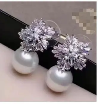 

free shipping >>>>noble jewelry Freshwater AAA 10-11mm round natural real south sea white pearl earrings 925 s